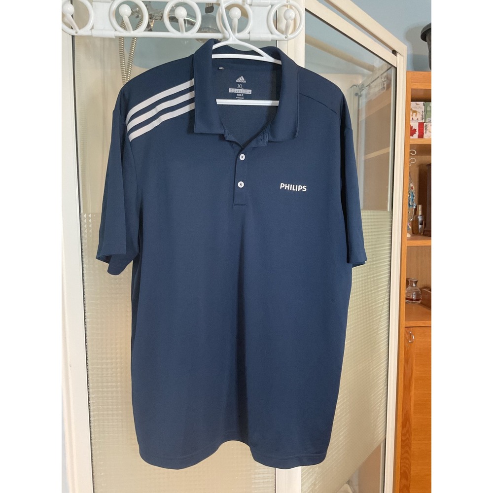 Adidas Golf Polo Shirt Mens XL Navy Blue Excellent Philips Logo 3-Stripe